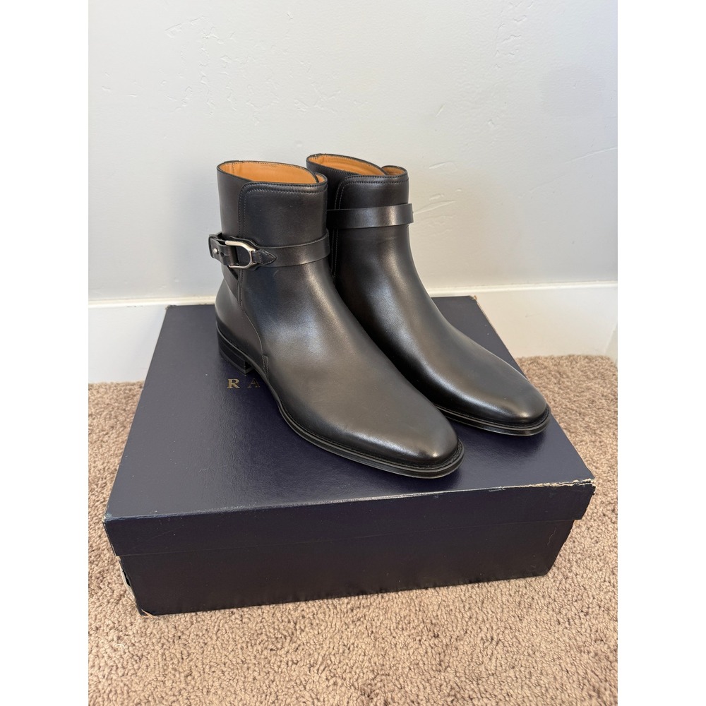 Ralph Lauren Purple Label Halton Black Burnished Calf Leather Ankle Boots 39.5B